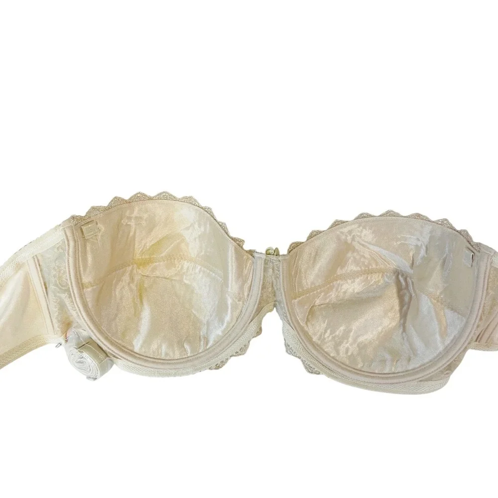 Rene‎ Rolfe Strapless Bra 44D Balconette Floral Lace Gold Detachable Straps